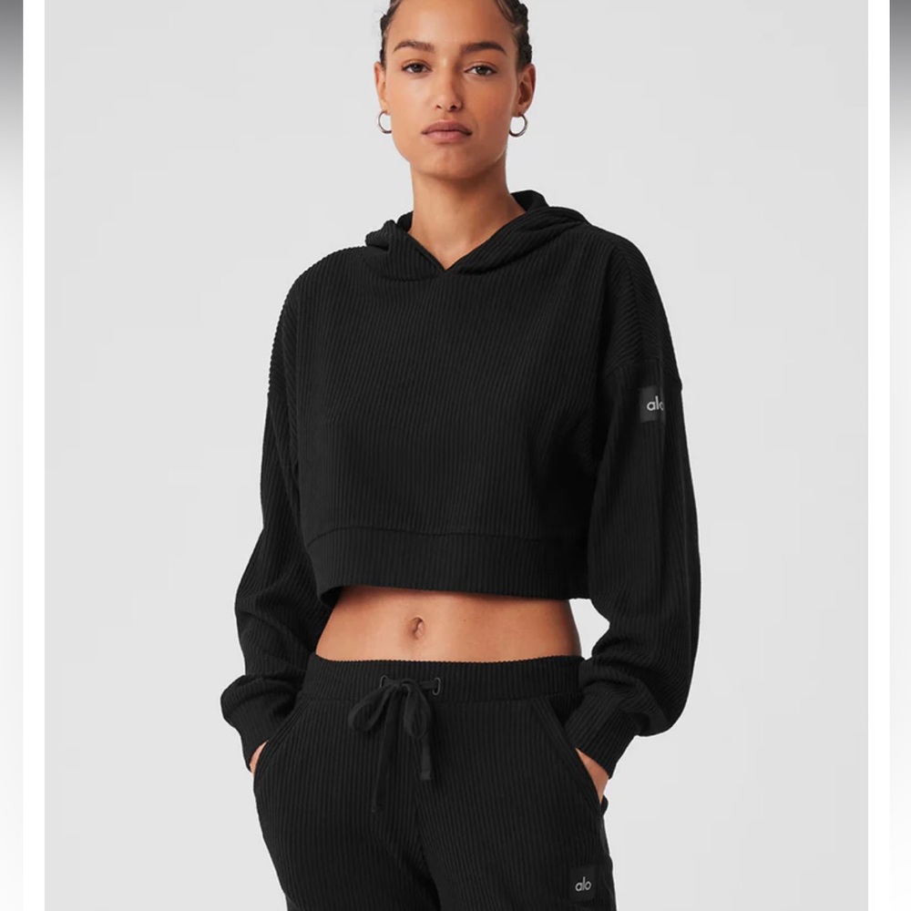 ALO Yoga Black Cropped Hoodie